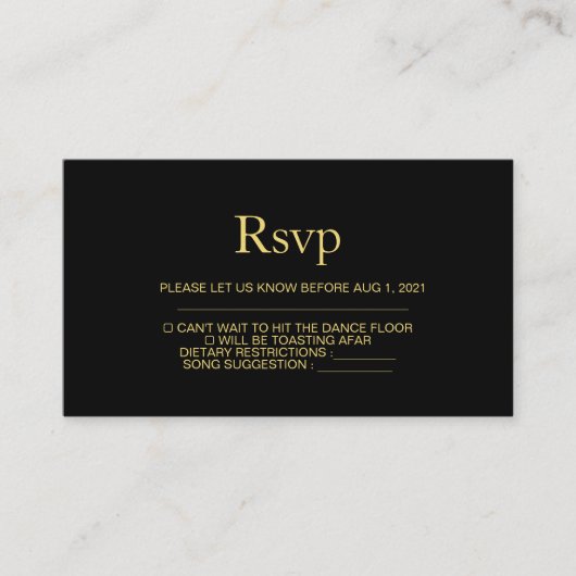 Modern Black and Gold Wedding Rsvp-kaart Informatiekaartje (Voorkant)