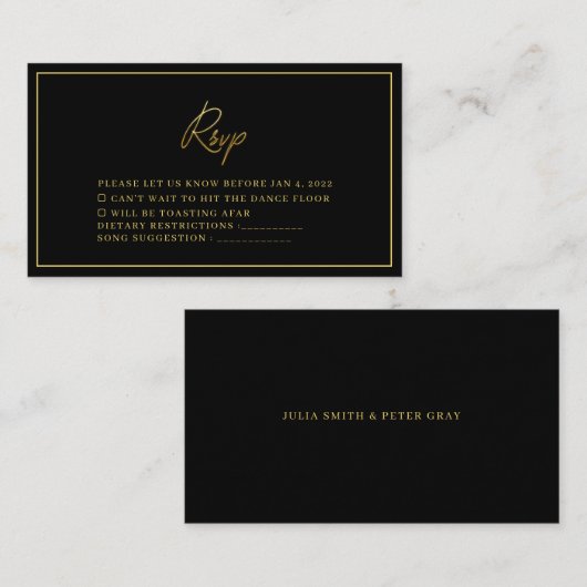 Modern Black and Gold Wedding Rsvp-kaart Informatiekaartje (Voorkant / Achterkant)