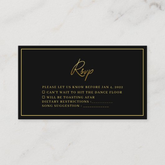 Modern Black and Gold Wedding Rsvp-kaart Informatiekaartje (Voorkant)