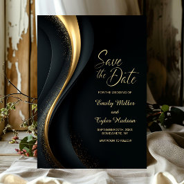 Modern Black and Gold Wedding Save the Date Kaart