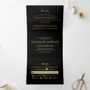 Modern Black and Gold Wedding Suite Drieluik Uitnodiging