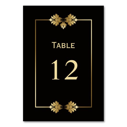Modern Black and Gold Wedding Table Number Kaart (Voorkant)
