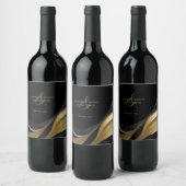 Modern Black and Gold Wedding Wijn Etiket (Flessen)