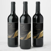 Modern Black and Gold Wedding Wijn Etiket (Flessen)