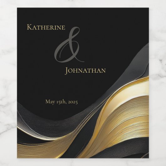 Modern Black and Gold Wedding Wijn Etiket (Enkel label)