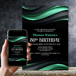 Modern Black and Green 80th Birthday Party Kaart