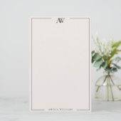 Modern Black and Ivory Minimalist Elegant Monogram Briefpapier (Staand voorkant)