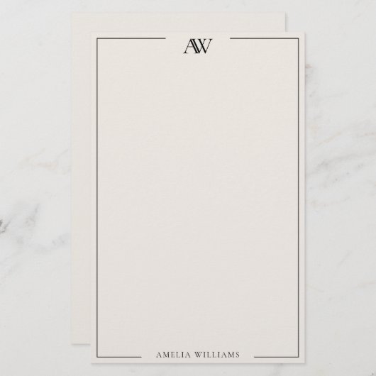 Modern Black and Ivory Minimalist Elegant Monogram Briefpapier (Voorkant / Achterkant)