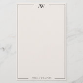 Modern Black and Ivory Minimalist Elegant Monogram Briefpapier (Voorkant)