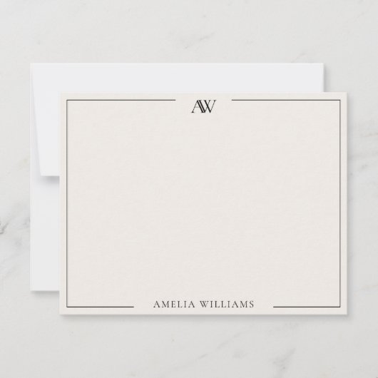 Modern Black and Ivory Minimalist Elegant Monogram Notitiekaartje (Voorkant)