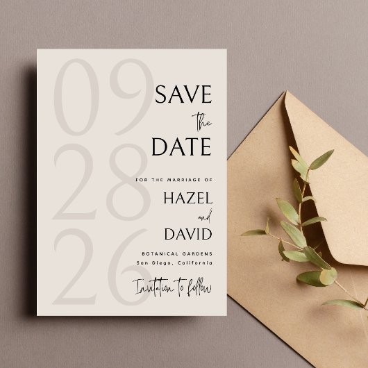 Modern Black and Ivory Minimalist Wedding Save The Date