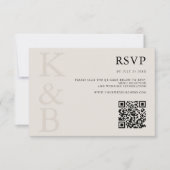 Modern Black and Ivory Monogram Minimalist Wedding RSVP Kaartje (Voorkant)