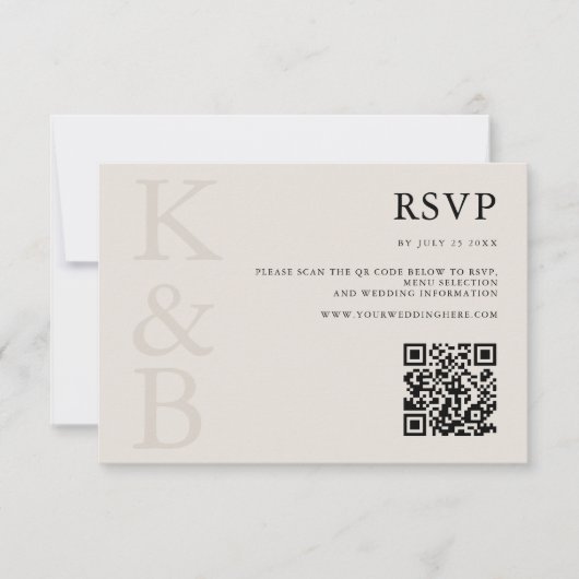 Modern Black and Ivory Monogram Minimalist Wedding RSVP Kaartje (Voorkant)