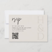 Modern Black and Ivory Monogram Minimalist Wedding RSVP Kaartje (Voorkant)