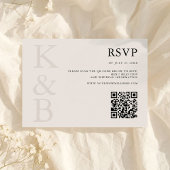 Modern Black and Ivory Monogram Minimalist Wedding RSVP Kaartje