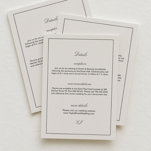 Modern Black and Ivory Wedding Details Informatiekaartje