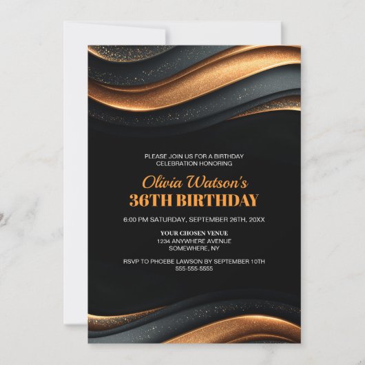Modern Black and Orange Any Age Birthday Party Kaart (Voorkant)