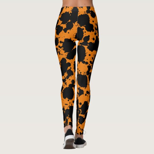 Modern Black and Oranje Paint Splatter Funny Leggings (Achterkant)