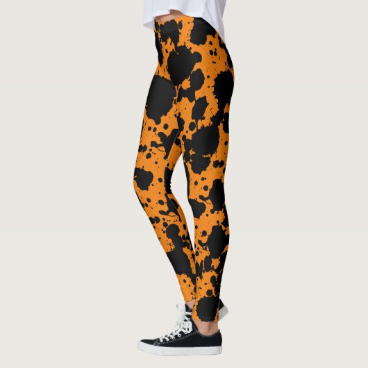 Modern Black and Oranje Paint Splatter Funny Leggings (Links)