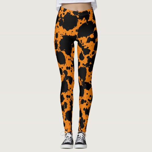 Modern Black and Oranje Paint Splatter Funny Leggings (Voorkant)