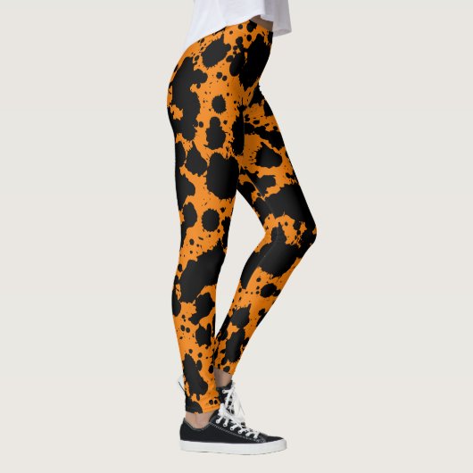 Modern Black and Oranje Paint Splatter Funny Leggings (Rechts)