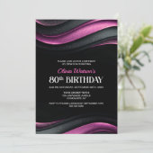 Modern Black and Pink 80th Birthday Party Kaart (Staand voorkant)