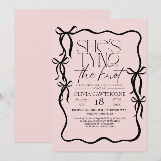Modern Black and Pink Bow Bridal Shower Kaart (Voorkant / Achterkant)