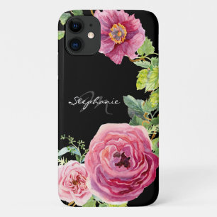 Modern Black and Pink Peony Roos Floral Waterverf Case-Mate iPhone Case