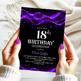 Modern Black and Purple 18th Birthday Party Kaart