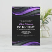 Modern Black and Purple 18th Birthday Party Kaart (Staand voorkant)