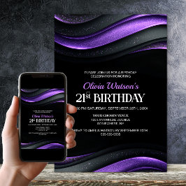 Modern Black and Purple 21st Birthday Party Kaart