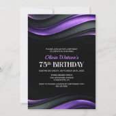 Modern Black and Purple 75th Birthday Party Kaart (Voorkant)