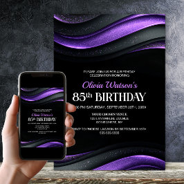 Modern Black and Purple 85th Birthday Party Kaart