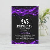 Modern Black and Purple 95th Birthday Party Kaart (Staand voorkant)