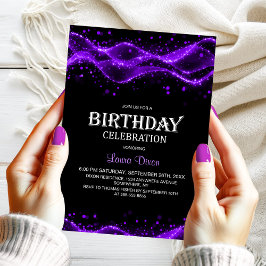 Modern Black and Purple Any Age Birthday Party Kaart