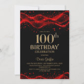 Modern Black and Red 100th Birthday Party Kaart (Voorkant)