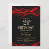 Modern Black and Red 21st Birthday Party Kaart (Voorkant)