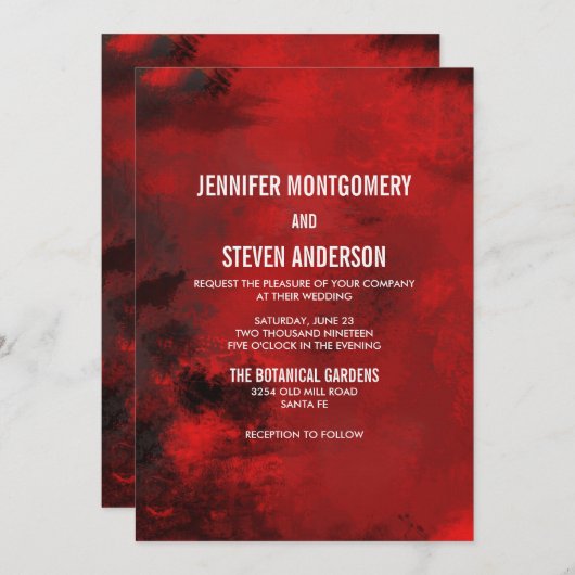 Modern Black and Red Artistic Abstract Wedding Kaart (Voorkant / Achterkant)