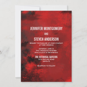 Modern Black and Red Artistic Abstract Wedding Kaart
