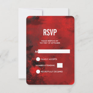 Modern Black and Red Artistic Abstract Wedding RSVP Kaartje