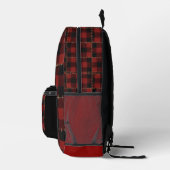 Modern Black and Red Buffalo Plaid Monogram Name  Bedrukte Rugzak (Rechts)