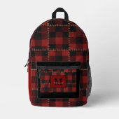 Modern Black and Red Buffalo Plaid Monogram Name  Bedrukte Rugzak (Voorkant)