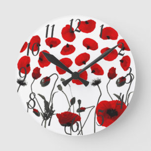 Modern Black and Red Flowers en Petals Ronde Klok