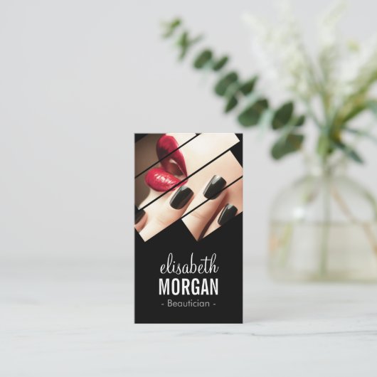 Modern Black and Red Mode Makeup Beauty Salon Visitekaartje (Staand voorkant)