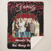 Modern Black and Red Roses Family Photo Typography Sherpa Deken (Voorkant)