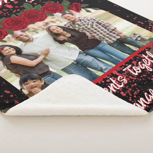 Modern Black and Red Roses Family Photo Typography Sherpa Deken (3/4)