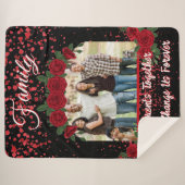 Modern Black and Red Roses Family Photo Typography Sherpa Deken (Voorkant (horizontaal))