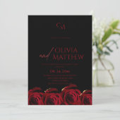 Modern Black and Red Roses Wedding Kaart (Staand voorkant)