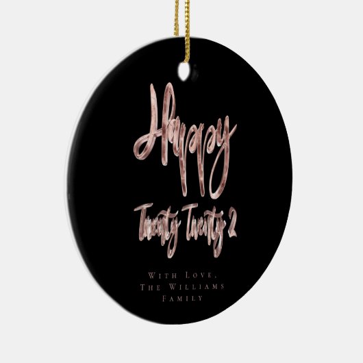 Modern Black and Roos Gold Happy Nieuwjaar 2022 Keramisch Ornament (Rechts)