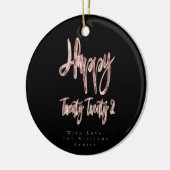 Modern Black and Roos Gold Happy Nieuwjaar 2022 Keramisch Ornament (Links)